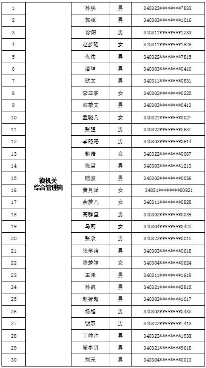 经开区长淮卫镇2023年公开选聘工作人员资格审查通过人员名单